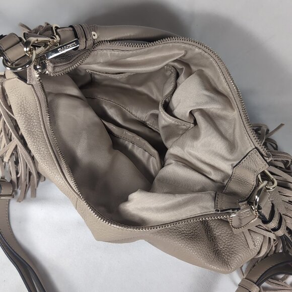 Danier Leather Fringe Purse Shoulder Bag Tan Beige Crossbody Handbag Boho Y2K - Picture 15 of 16
